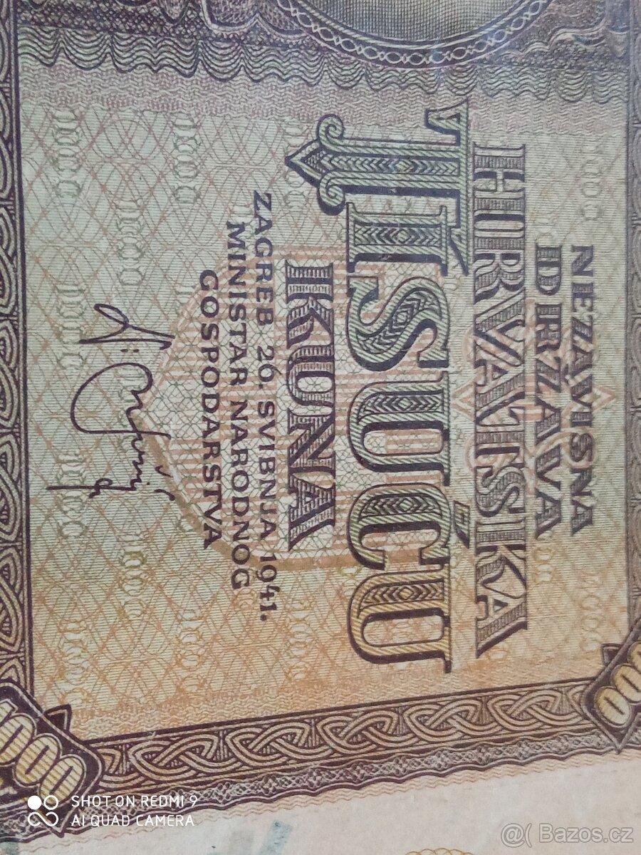 TOP BANKOVKA 1000 KUNA 1941 SÉRIE V