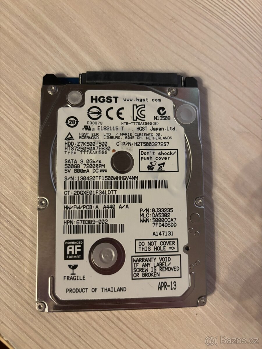 Hitachi Travelstar Z7K500 500GB HDD 2.5" SATA III, 7.200 ot