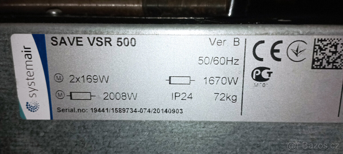 Rekuperační jednotka, Systemair SAVE VSR 500, rekuperace