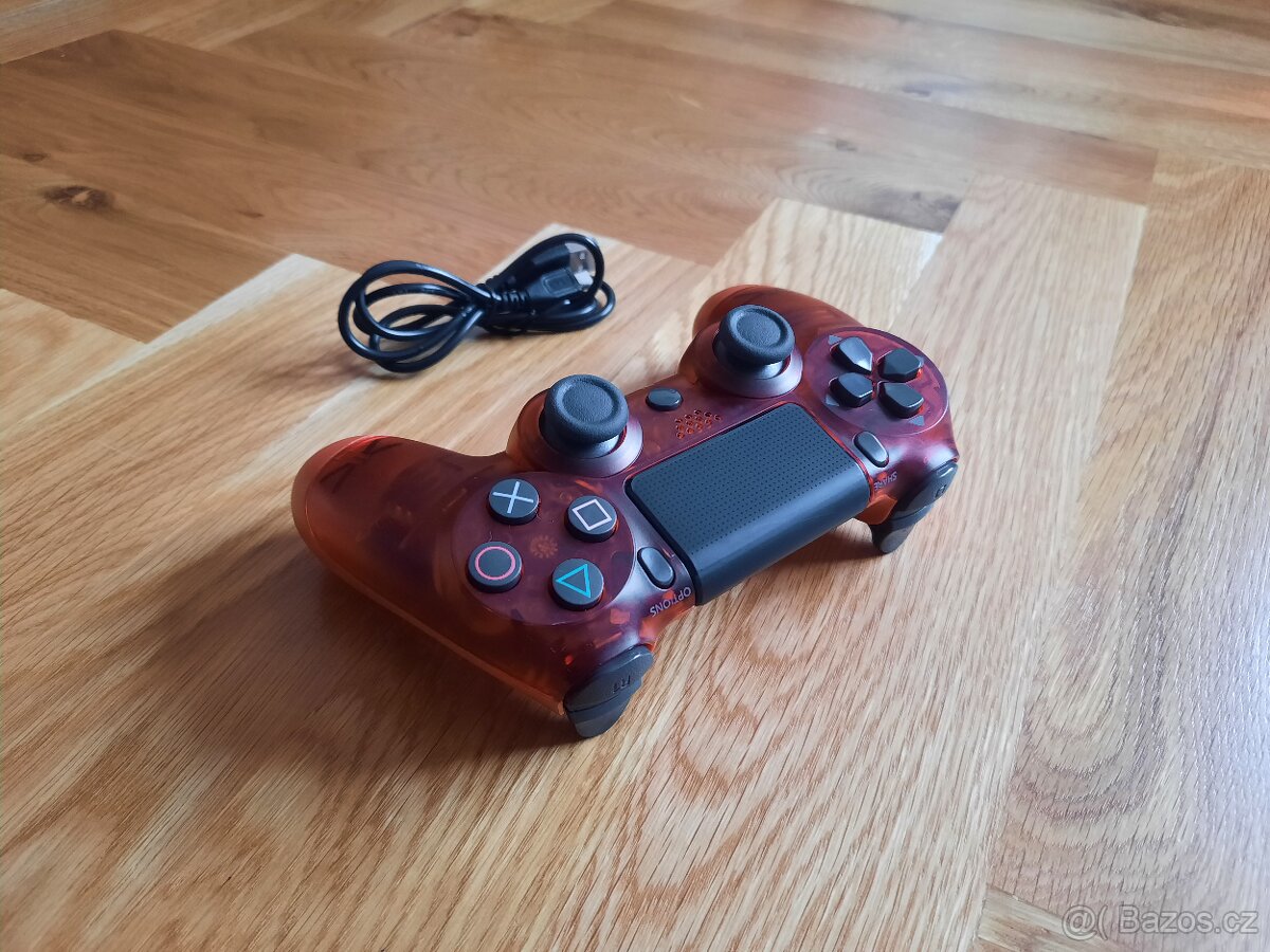 Ovladač na PS4 průhledný červený