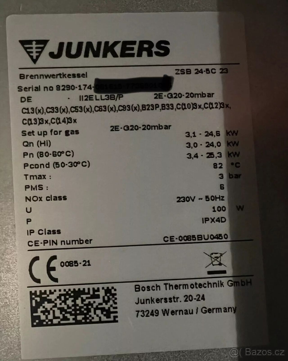 Plynový kondenzační kotel Junkers Cerapur HM ZWB ZSB 24-5C 2