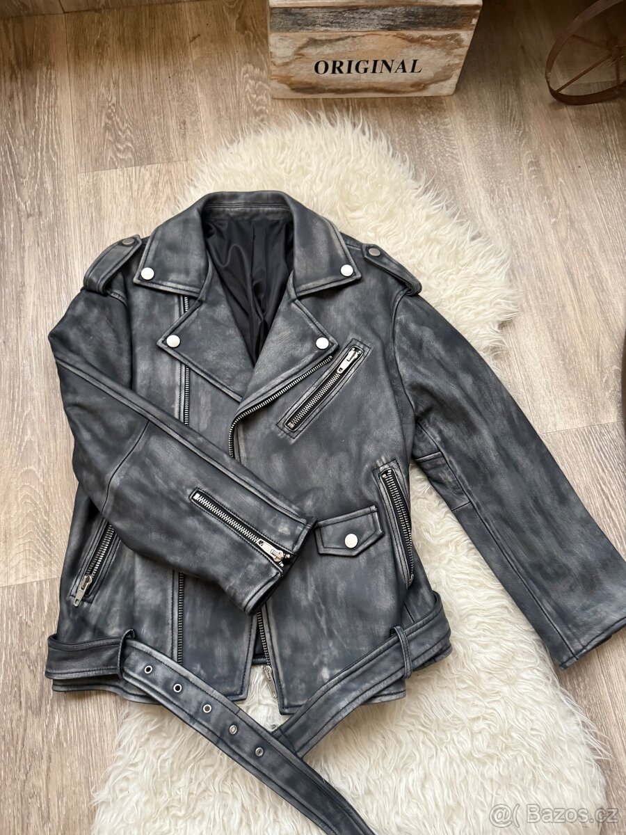 Fine Furs šedá kožená bunda, nová