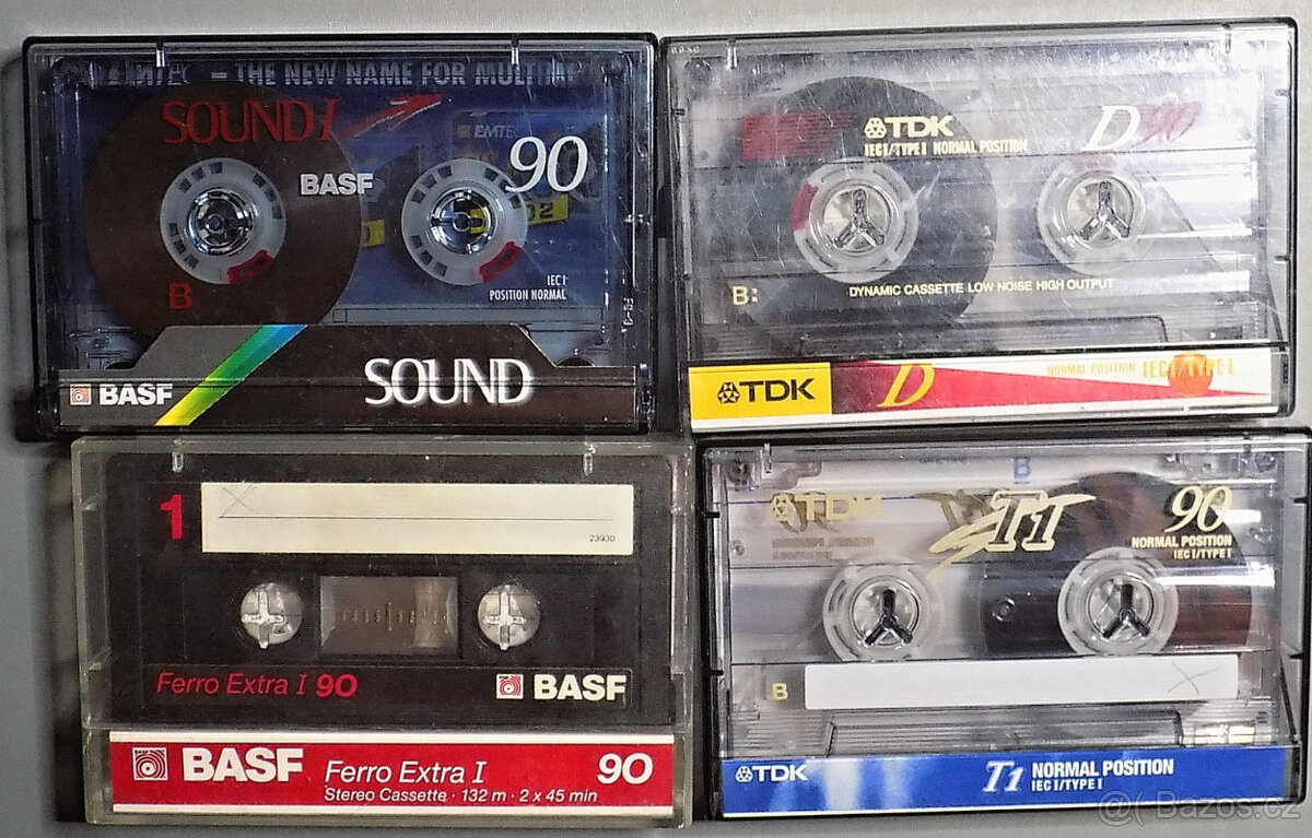 Prodám prázdné kazety MC, 2x BASF 90, 2x TDK 90