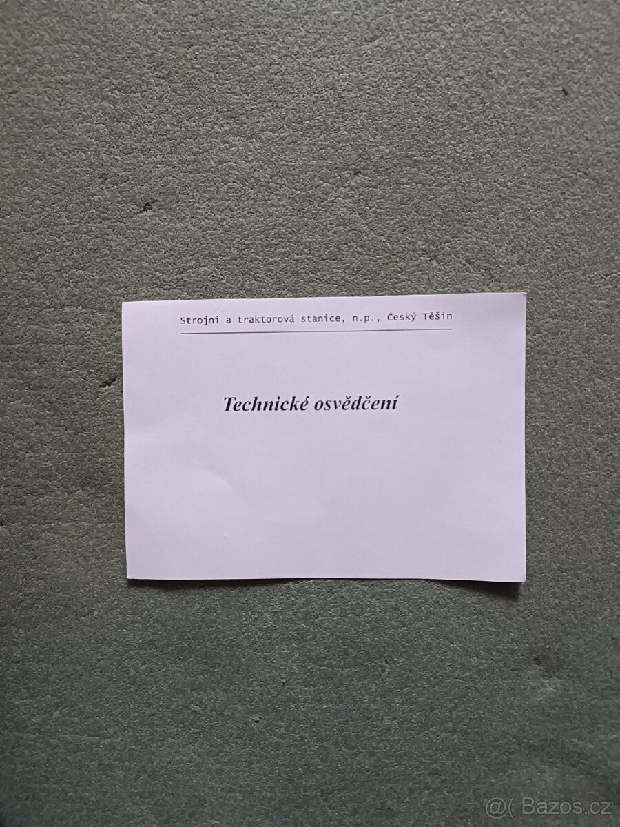 Technické osvědčení vlek ANS 151