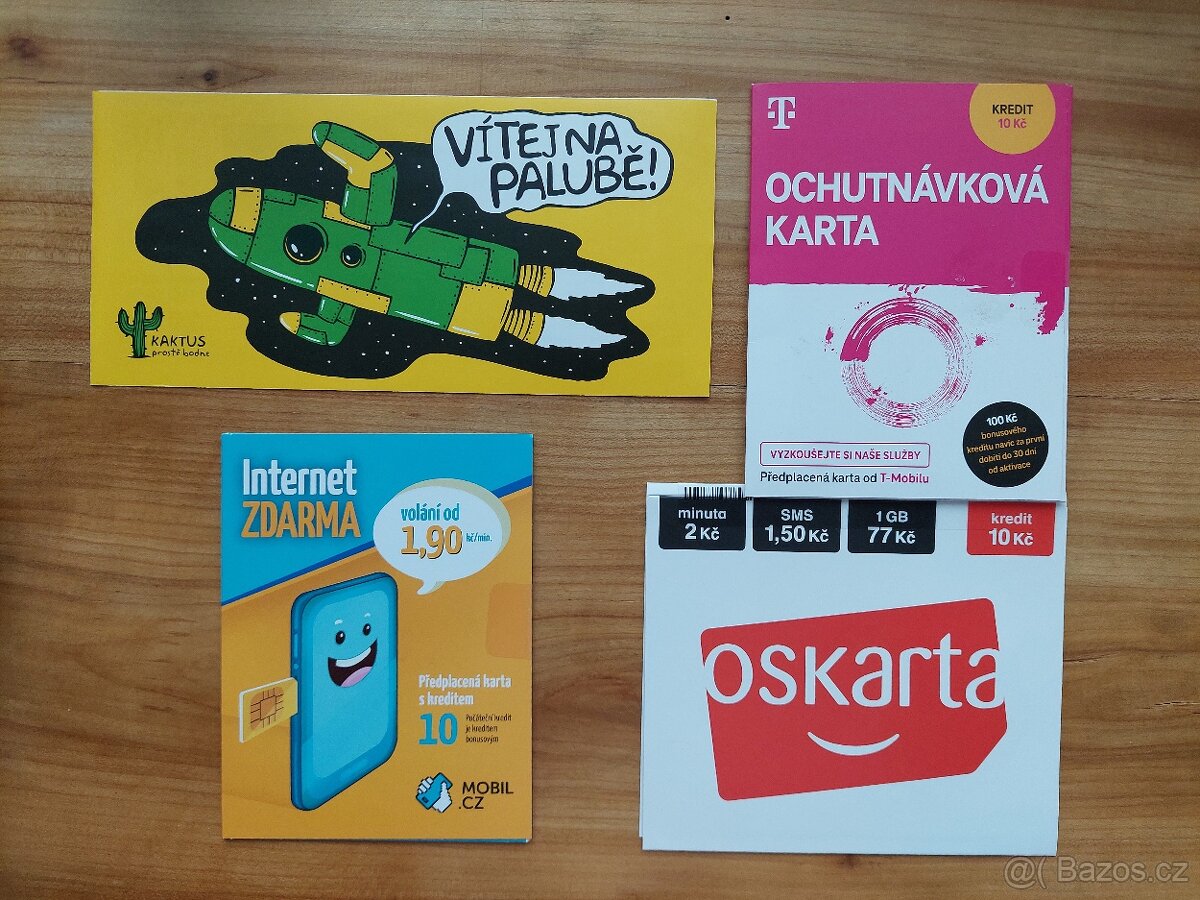 4x SIM karta, karty, simkarta, simka simky různých operátorů