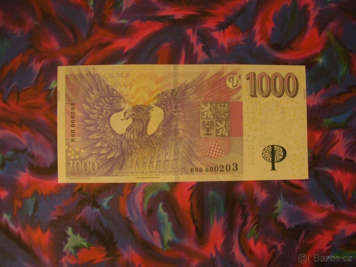 30 let výročí ČNB 1000 Kč přítisk R60 000203 a 000195