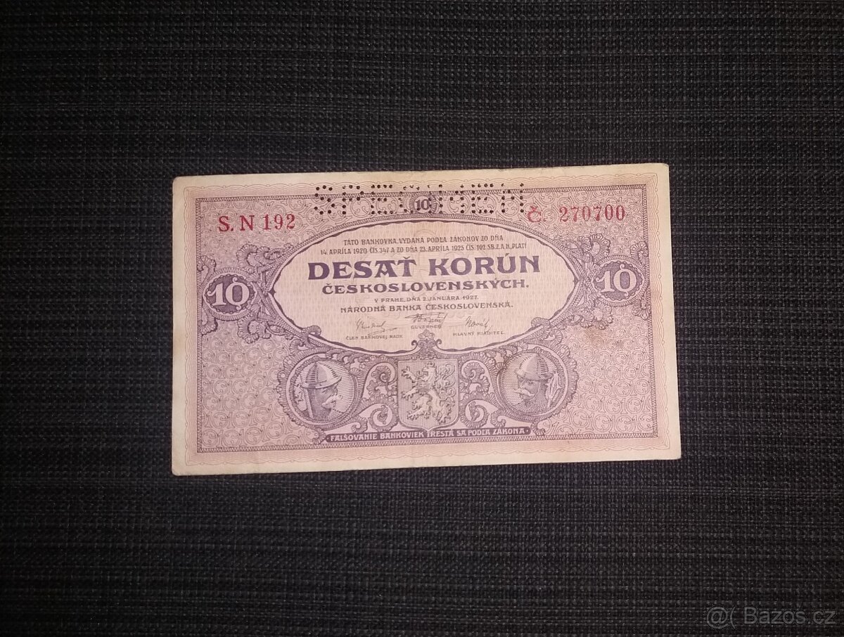 10 kč 1927, krásný stav-téměř Unc, jedna z posledních sérií,