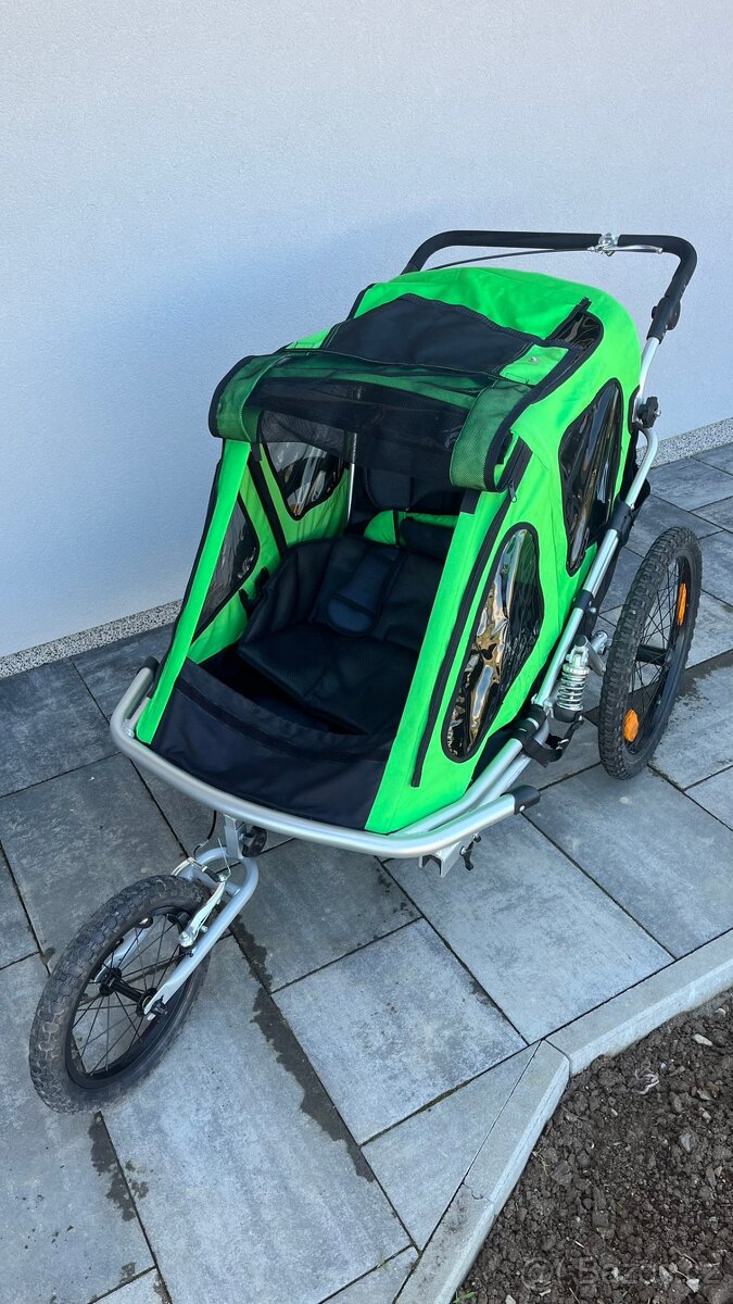 Tregio 2 odpružený vozík za kolo/kočárek pro 2 děti