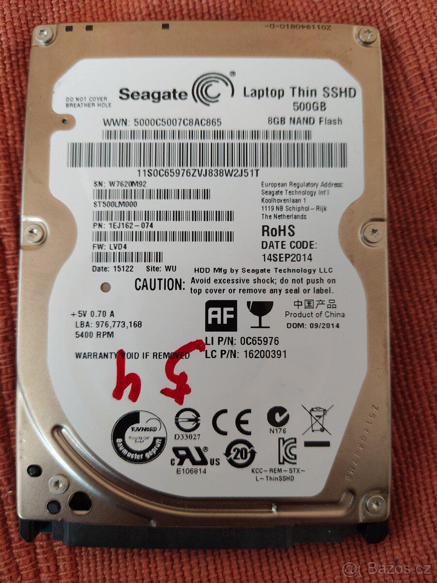 SSHD disk SeaGate 500GB 2,5"SATA