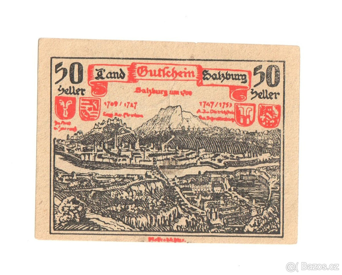 Nouzová bankovka Salzburg 50 heller