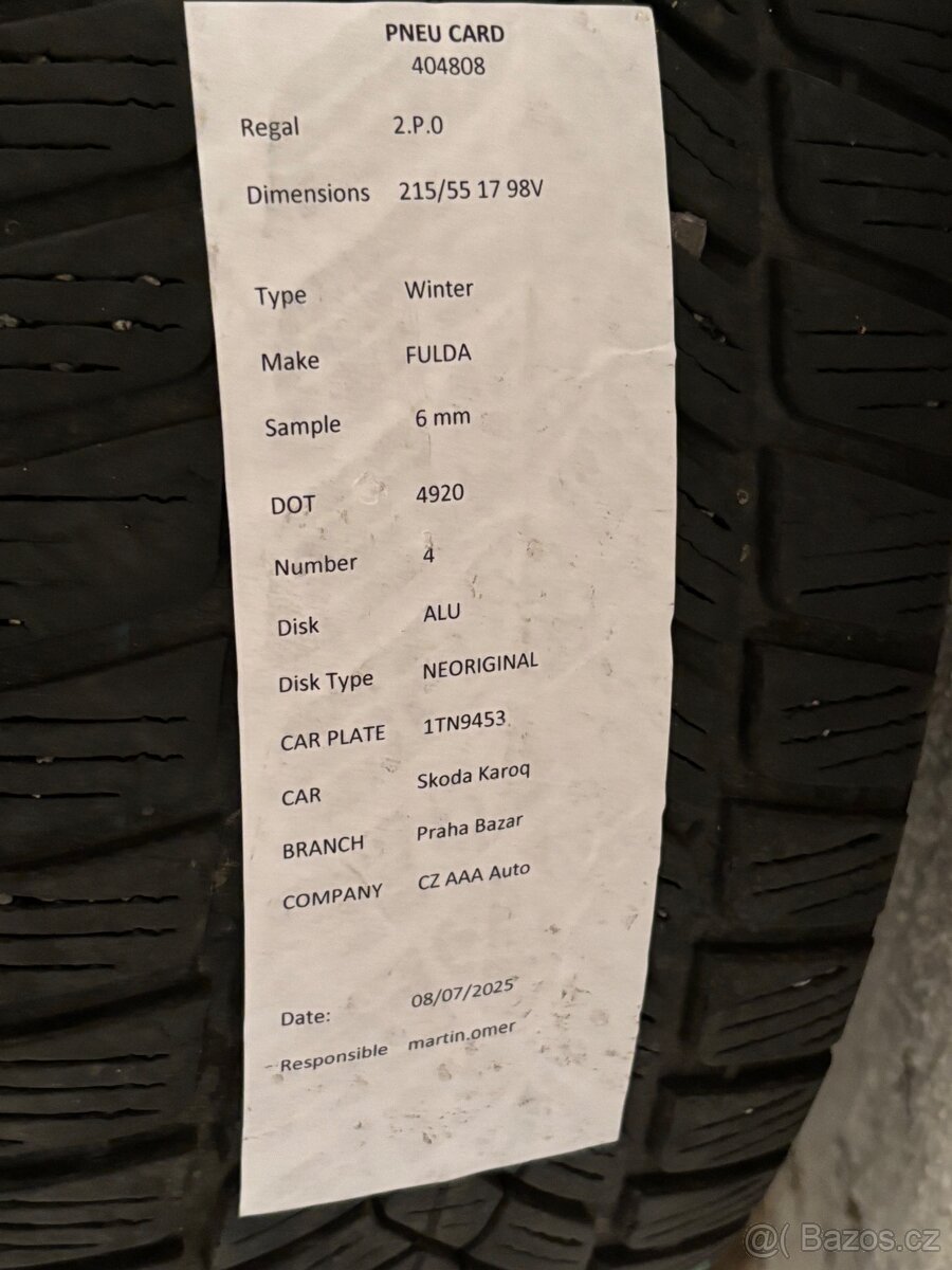Prodám zimní kola Fulda Kristall Control HP2 na alu discích