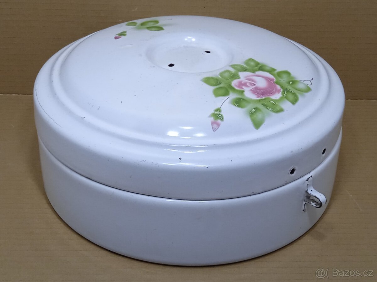 Retro smaltovaná dóza na potraviny