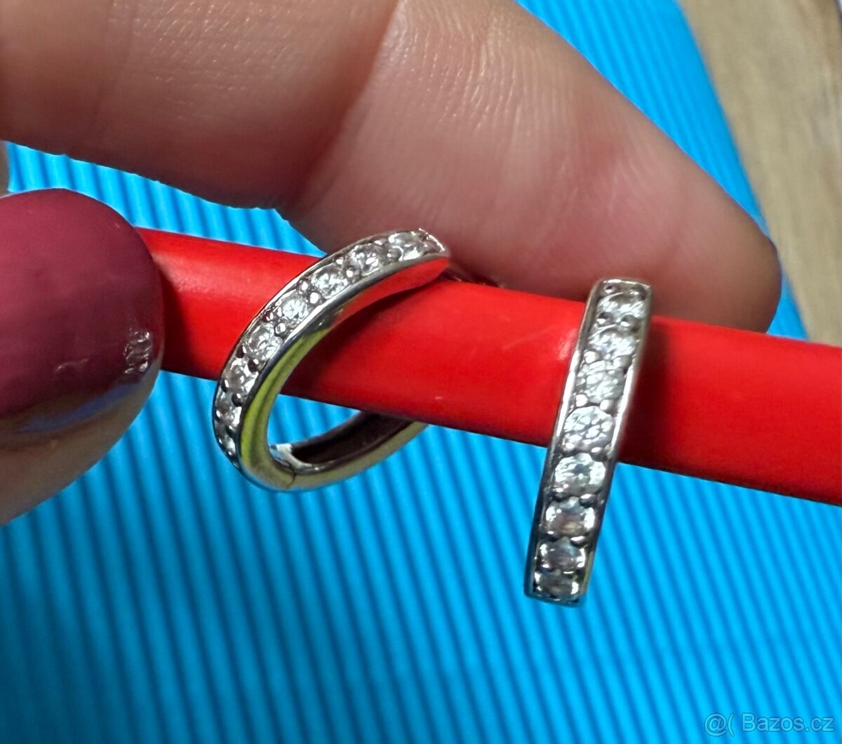 Stříbrné (Ag) rhodiované náušnice kroužky, zikonky, sleva.