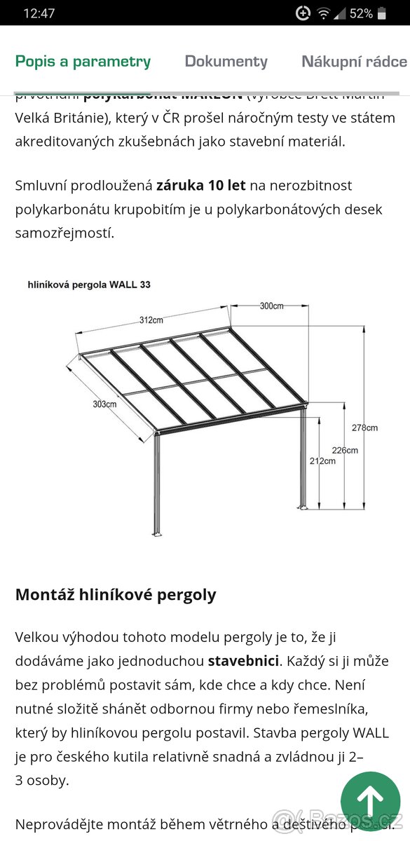 Hliníková pergola Wall 33