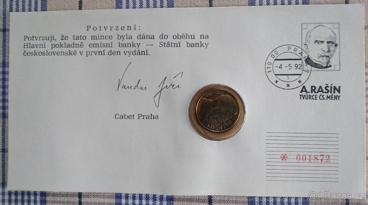 Mincovní dopis Dr.A.Rašín 10 Kč 1992 výhodně