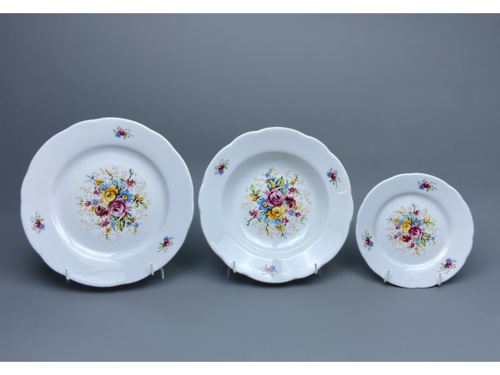 Talířová souprava, růže, 18 dílná, květiny, porcelán