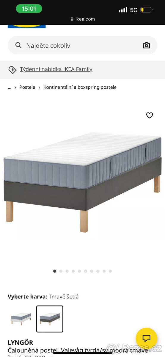 Ikea Lyngor rám 90 x 180, postel , válenda