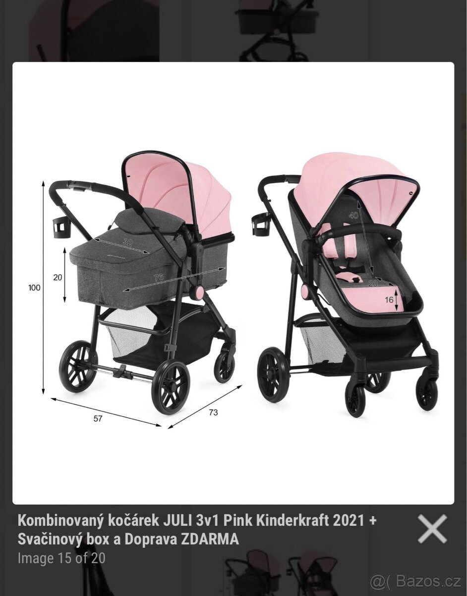 Kočárek Kinderkraft Juli růžový 2v1