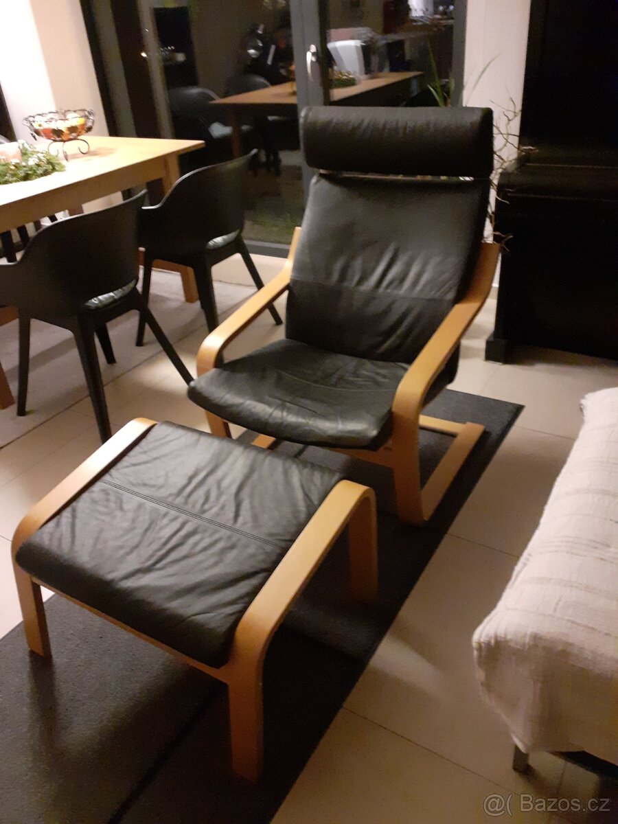 Kožené křeslo s podnožkou Ikea