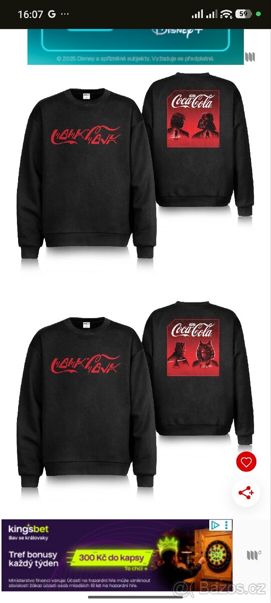 Prodám mikinu coca cola star wars