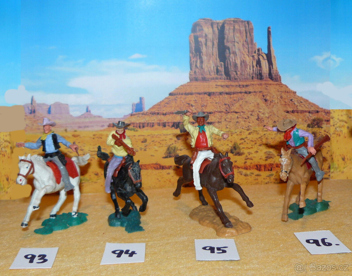 ( J ) Plastové figurky: jízda kovbojů
