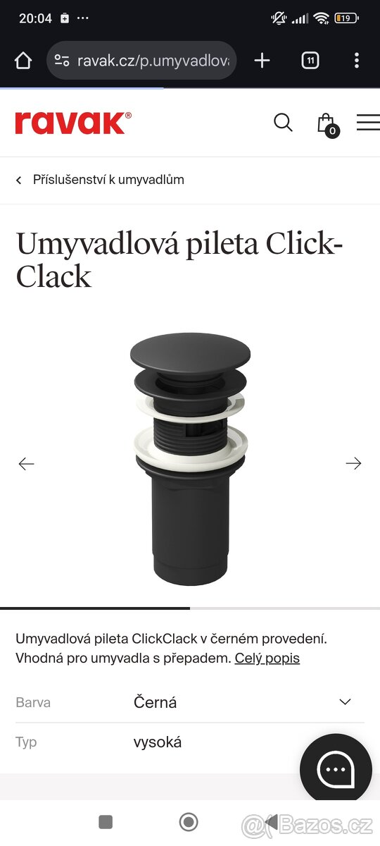Výpust umyvadlová click/clack Ravak