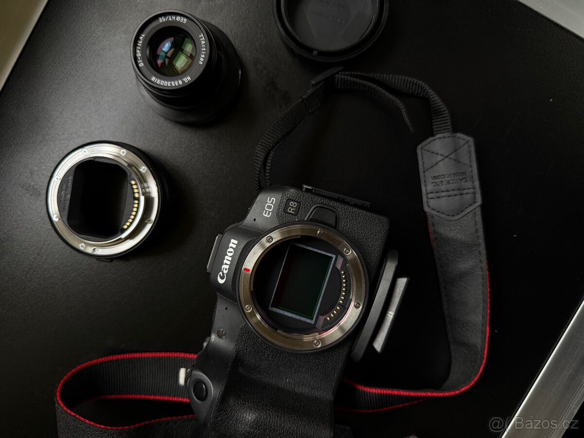 Canon R8 + TTartisan 35 mm 1.4 + redukce Ef -> R