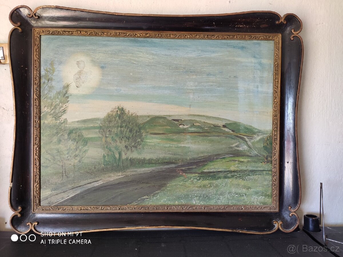 Starožitný blondelový rám s neznámým obrazem