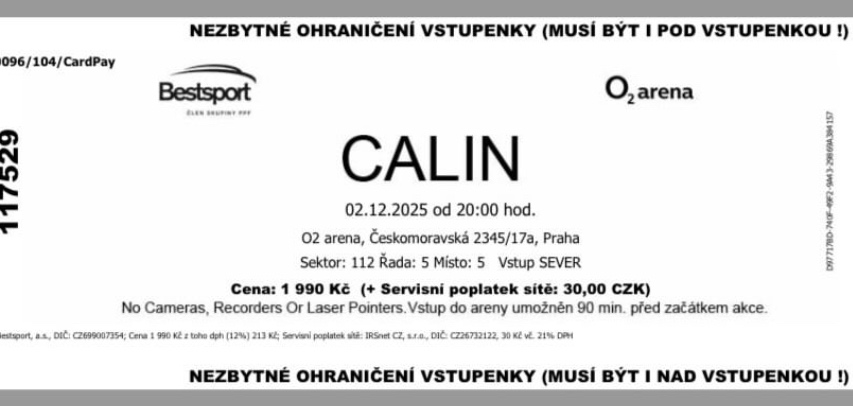 Lístok, Calin O2 aréna 2.12.