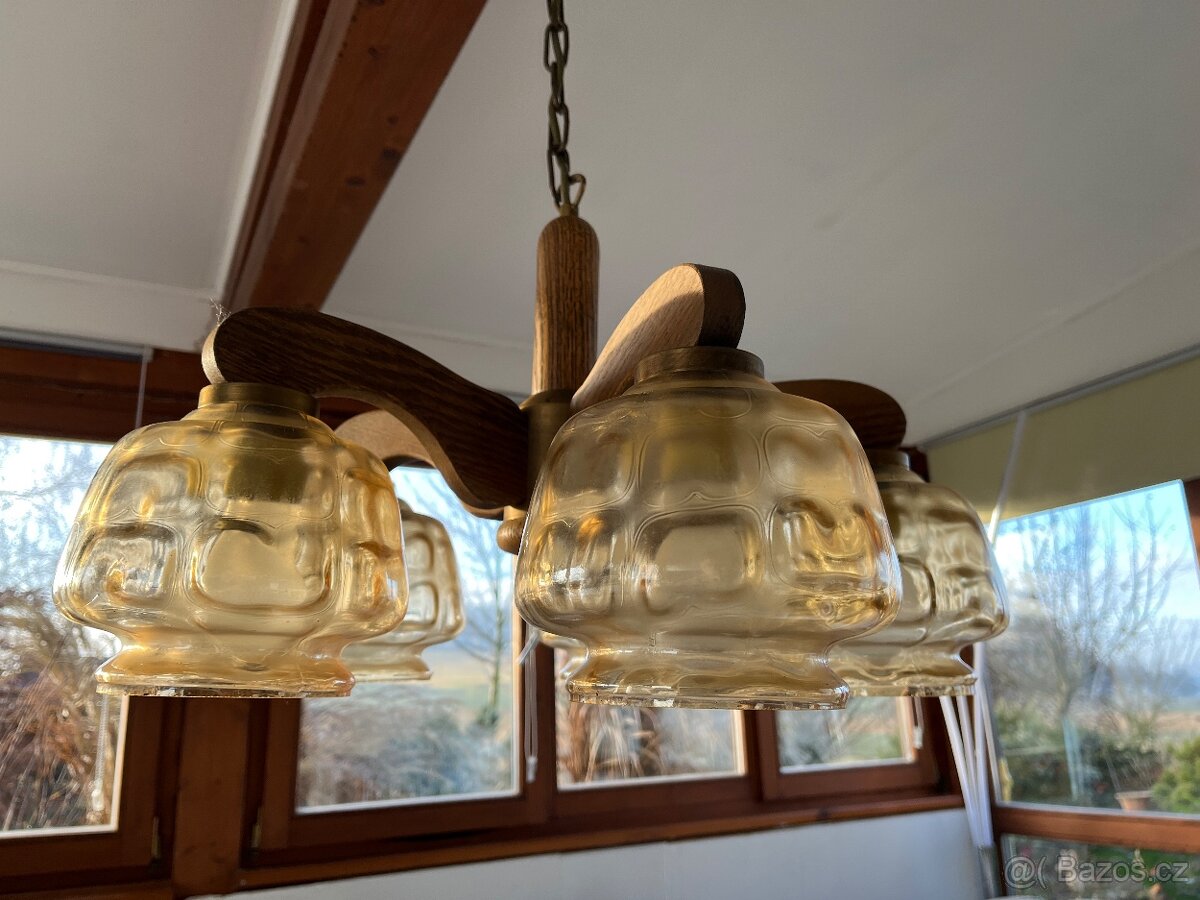 Dubový lustr, 2 nástěnné lampy - AKCE doprava