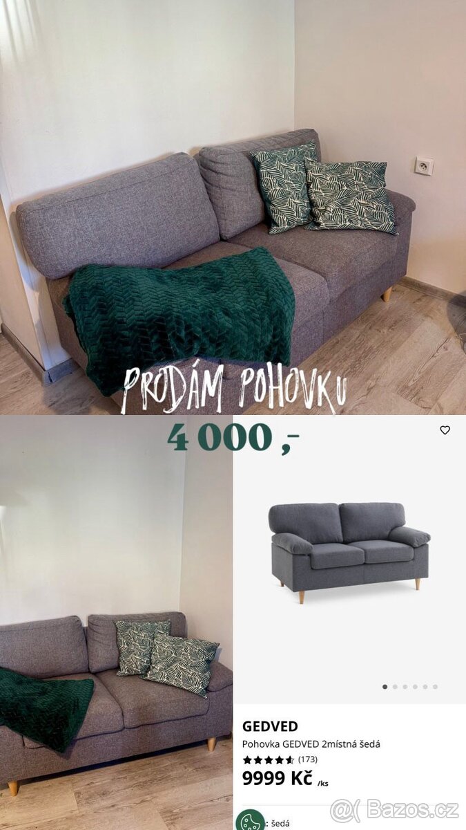 GEDVED Pohovka GEDVED 2místná šedá