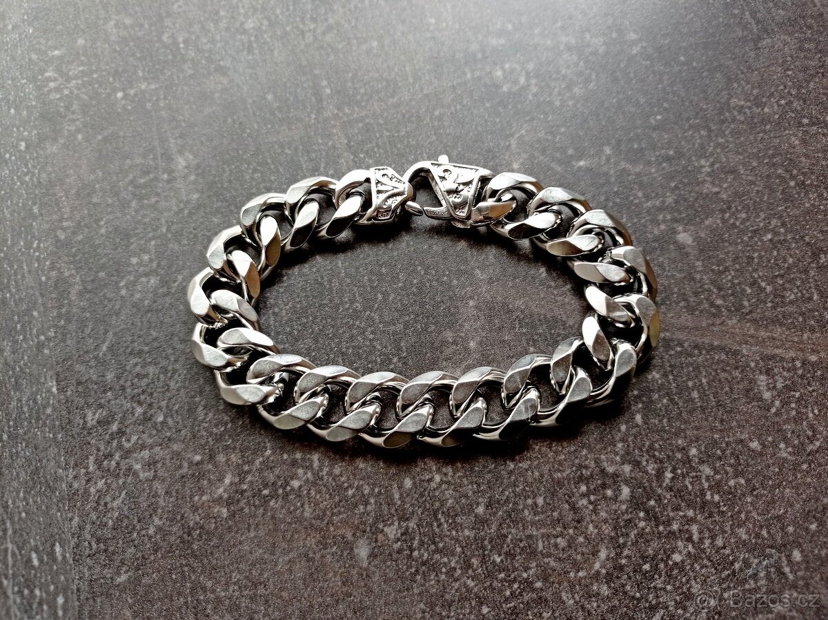 NOVÝ masivní pánský náramek Pancer Curb Silver Steel š.15 mm