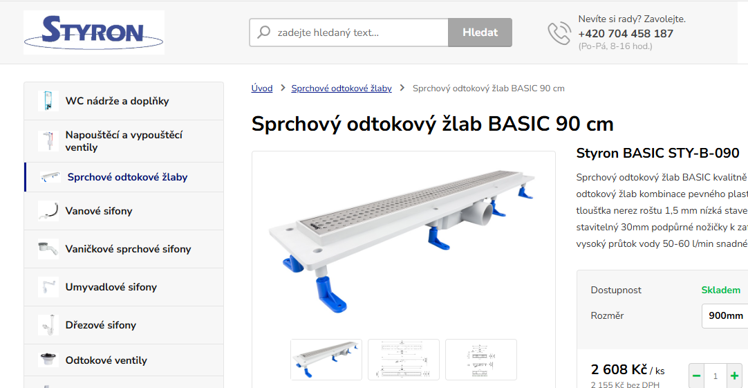 Sprchový odtokový žlab