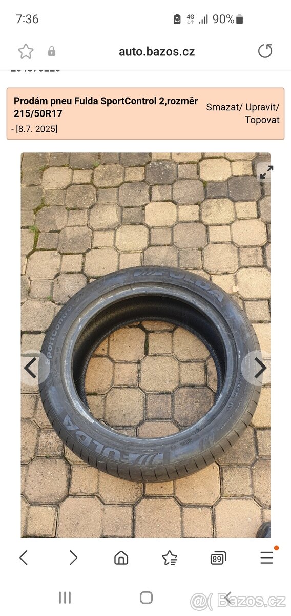 Prodám pneu Fulda SportControl 215/50R17