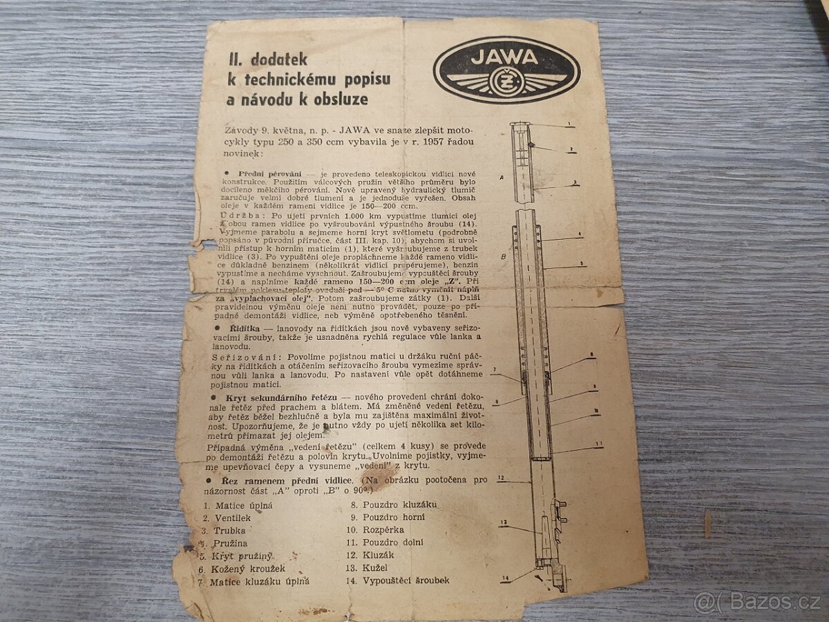 Jawa 250-350 - II dodatek návodu 1957