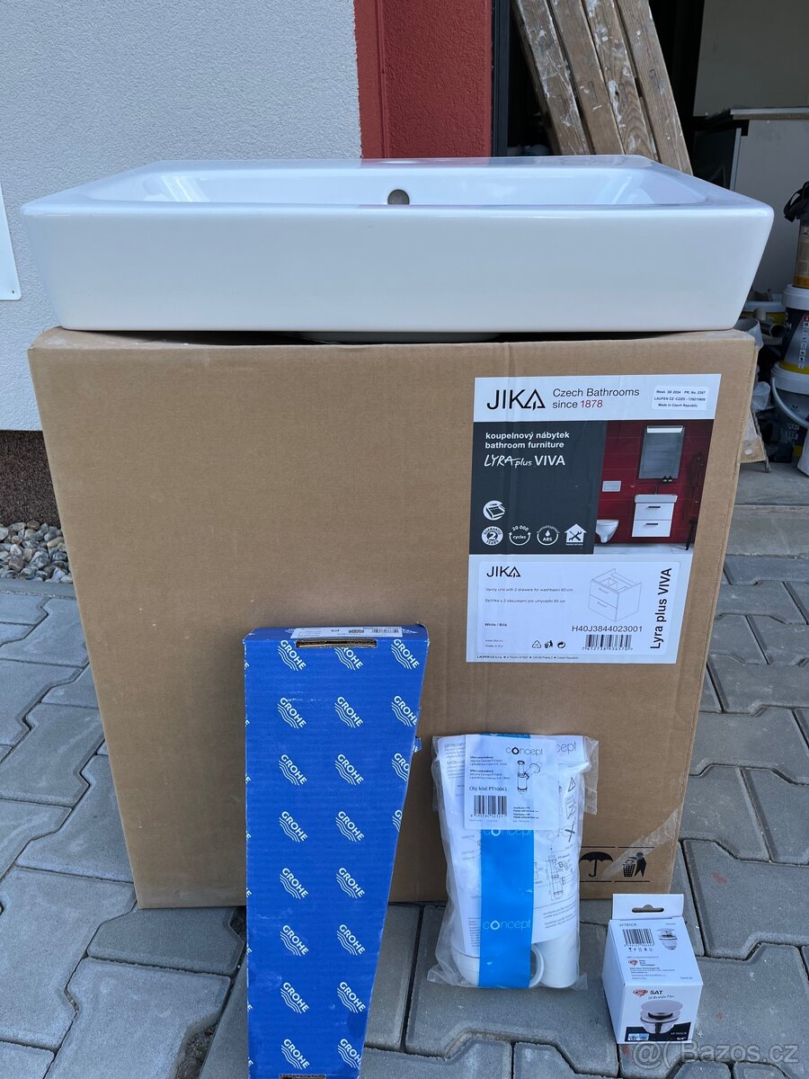 Nový set - skříňka 60cm + umyvadlo + baterie + sifon
