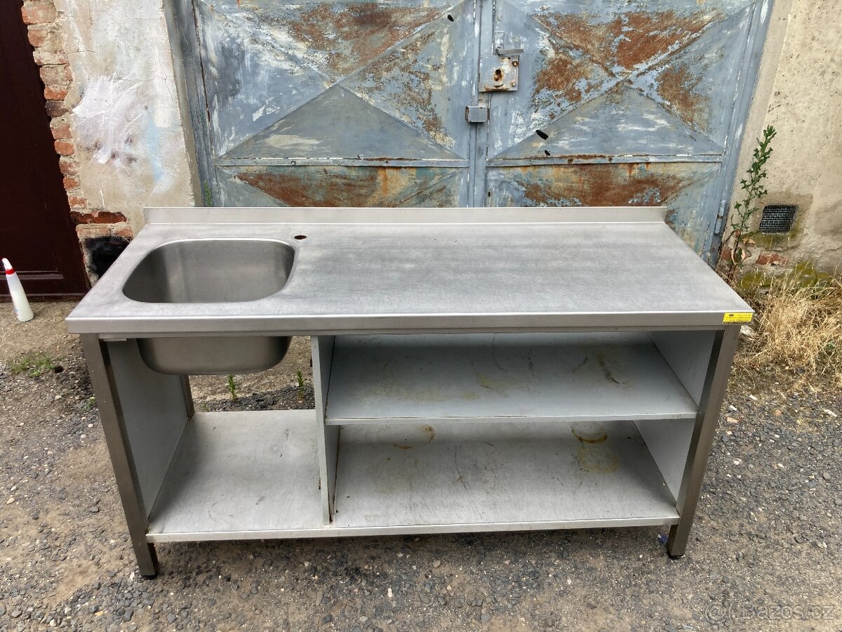Nerezový gastro stůl s dřezem - 160 x 60 x 90 cm