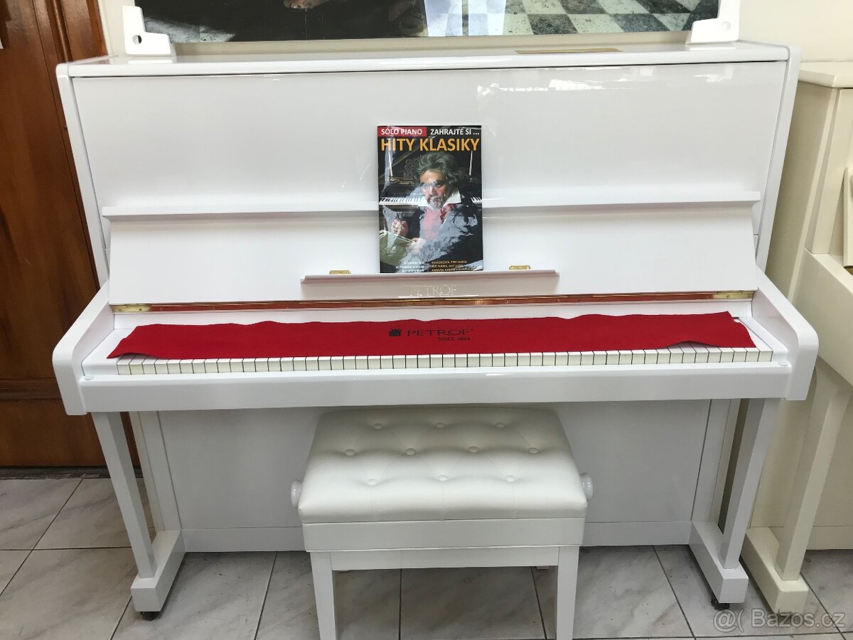 Bílé pianino Petrof 125 se zárukou, doprava zdarma, nový lak