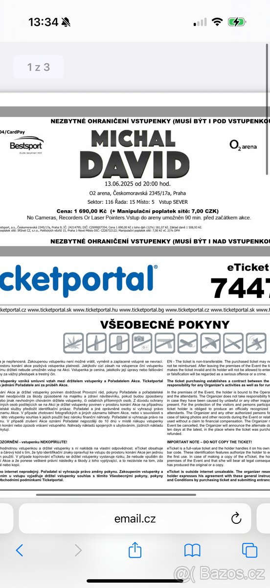 Michal David 13.6., sektor 116 O2 arena, 2x