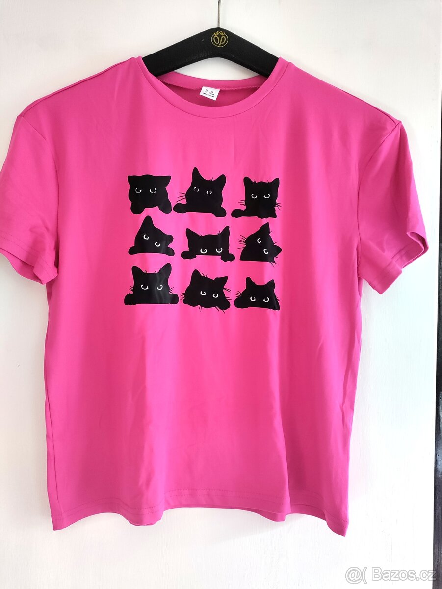Nové růžové dívčí triko s kočkami, vel.164