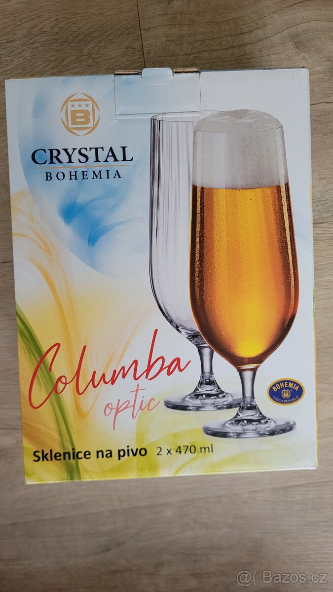 Crystal Bohemia Columba optic Sklenice na pivo 2x470ml NOVÉ