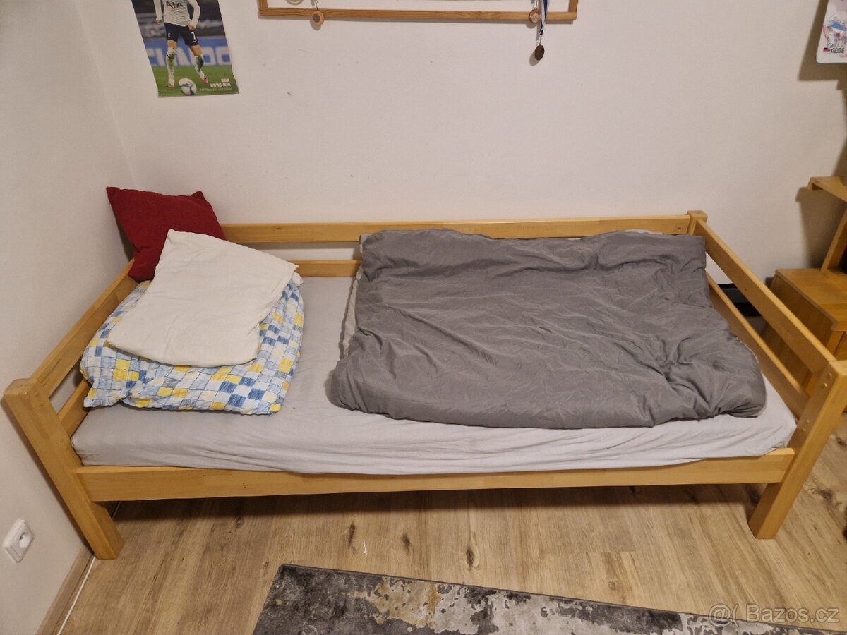 Postel 90×200 dubová + MATRACE ZDARMA