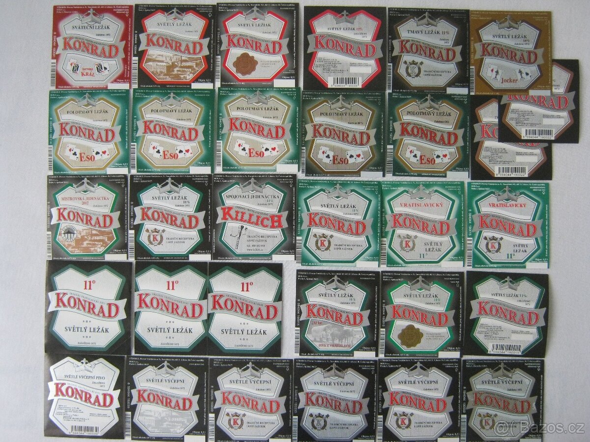44x pivní etikety pivovar Konrád ČR+export katalogové