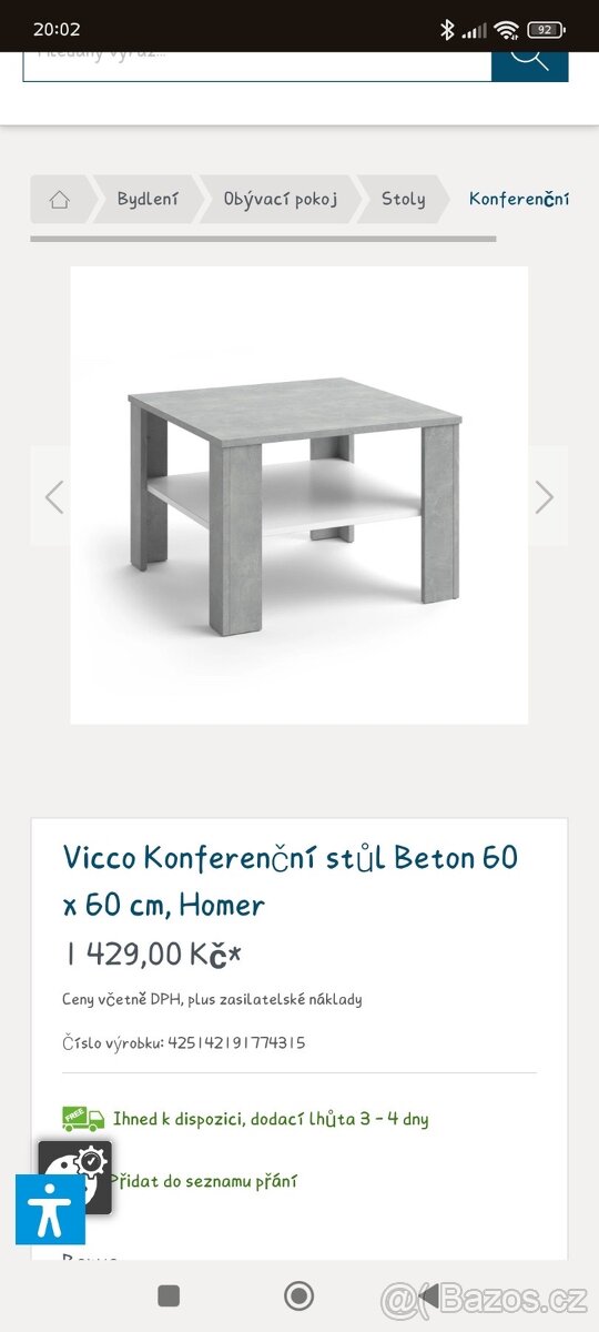 Konferenční stolek Vicco beton