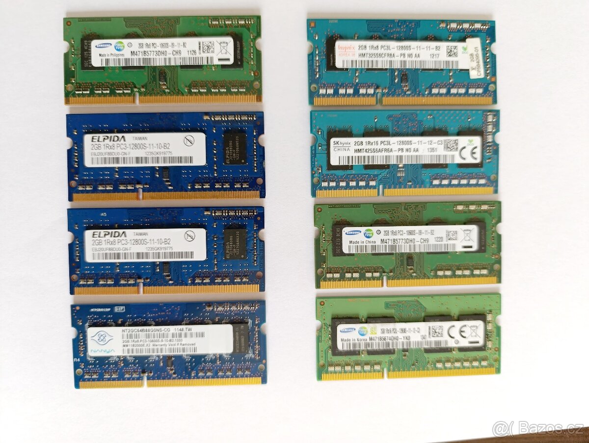 8x 2GB DDR3+DDR3L do Notebooku (25,-/ ks)