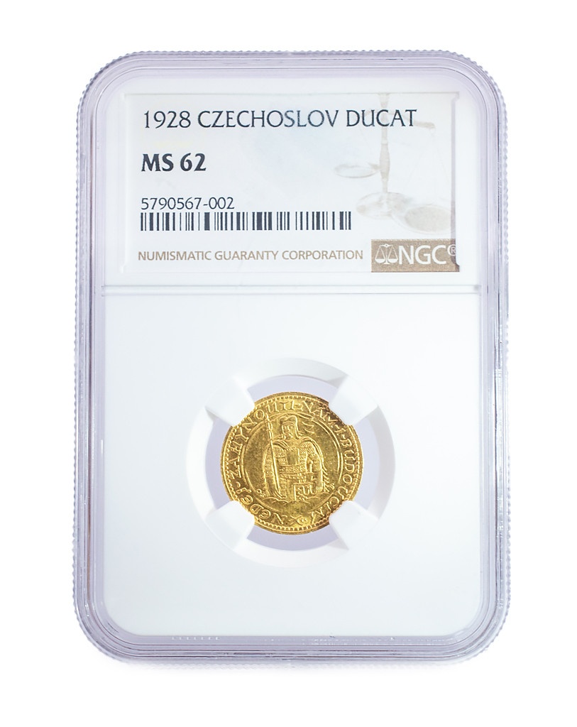 Svatováclavský dukát 1928, certifikace NGC MS 62