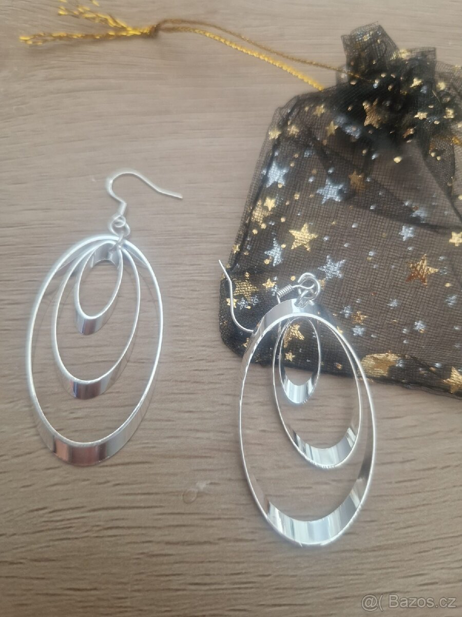 Nové dámské stříbrné náušnice kruhové 925 oválné 3v1 visací