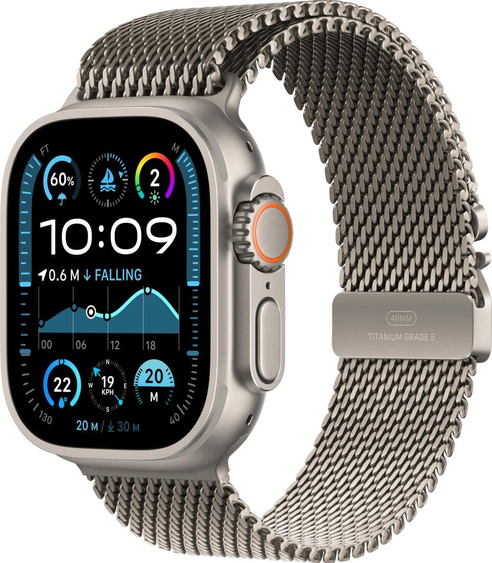 Apple Watch 49mm Natural Titanium Milanese Loop + nomad