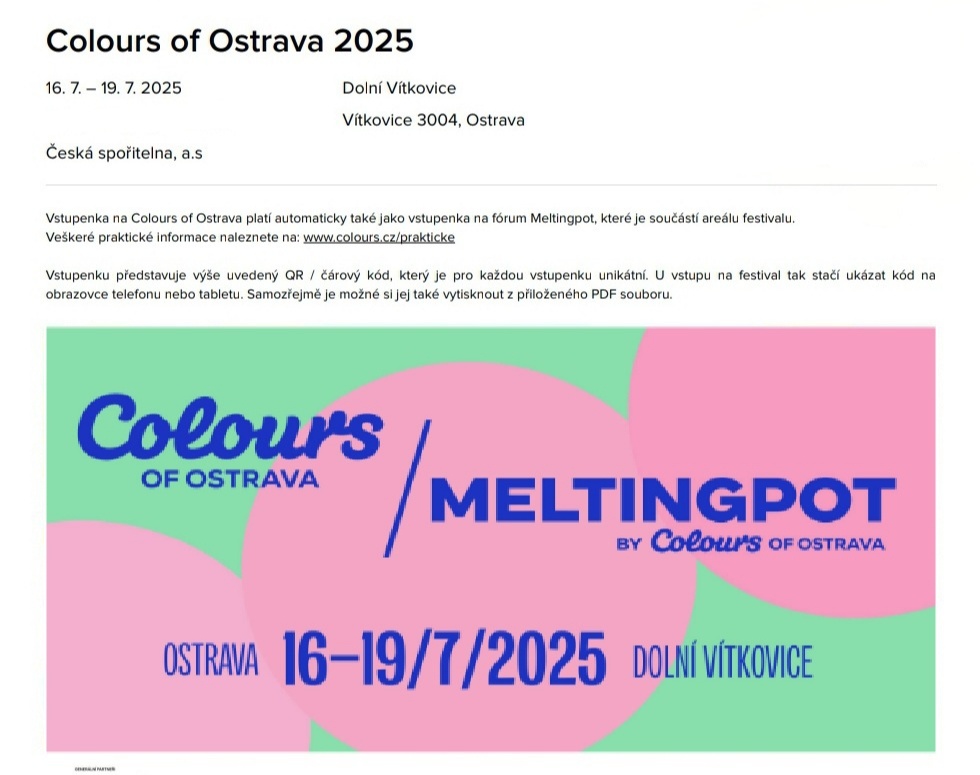 💥 PRODÁM 4 VSTUPENKY NA COLOURS OF OSTRAVA 2025 💥