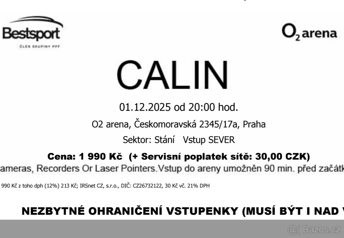 Calin 2 x vstupenka 1.12.2025